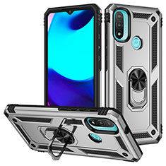 Funda Bumper Silicona y Plastico Mate Carcasa con Magnetico Anillo de dedo Soporte S01 para Motorola Moto E40 Plata