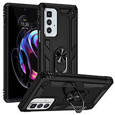 Funda Bumper Silicona y Plastico Mate Carcasa con Magnetico Anillo de dedo Soporte S01 para Motorola Moto Edge 20 Pro 5G Negro