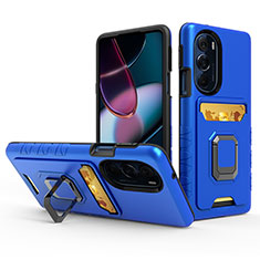 Funda Bumper Silicona y Plastico Mate Carcasa con Magnetico Anillo de dedo Soporte S01 para Motorola Moto Edge 30 Pro 5G Azul