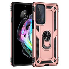 Funda Bumper Silicona y Plastico Mate Carcasa con Magnetico Anillo de dedo Soporte S01 para Motorola Moto Edge Lite 5G Oro Rosa