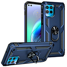 Funda Bumper Silicona y Plastico Mate Carcasa con Magnetico Anillo de dedo Soporte S01 para Motorola Moto Edge S 5G Azul