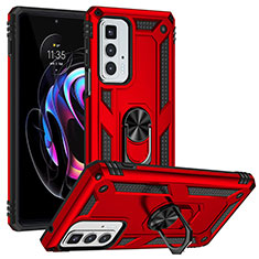 Funda Bumper Silicona y Plastico Mate Carcasa con Magnetico Anillo de dedo Soporte S01 para Motorola Moto Edge S Pro 5G Rojo