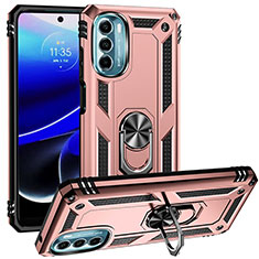 Funda Bumper Silicona y Plastico Mate Carcasa con Magnetico Anillo de dedo Soporte S01 para Motorola Moto G 5G (2022) Oro Rosa