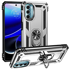 Funda Bumper Silicona y Plastico Mate Carcasa con Magnetico Anillo de dedo Soporte S01 para Motorola Moto G 5G (2022) Plata