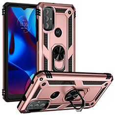 Funda Bumper Silicona y Plastico Mate Carcasa con Magnetico Anillo de dedo Soporte S01 para Motorola Moto G Play (2023) Oro Rosa