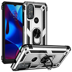 Funda Bumper Silicona y Plastico Mate Carcasa con Magnetico Anillo de dedo Soporte S01 para Motorola Moto G Play (2023) Plata