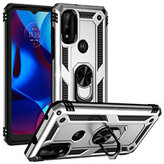 Funda Bumper Silicona y Plastico Mate Carcasa con Magnetico Anillo de dedo Soporte S01 para Motorola Moto G Pure Plata