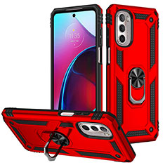 Funda Bumper Silicona y Plastico Mate Carcasa con Magnetico Anillo de dedo Soporte S01 para Motorola Moto G Stylus (2022) 5G Rojo