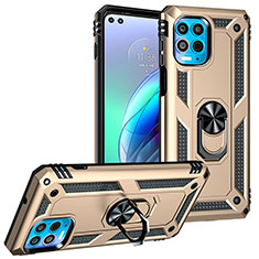 Funda Bumper Silicona y Plastico Mate Carcasa con Magnetico Anillo de dedo Soporte S01 para Motorola Moto G100 5G Oro