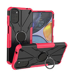 Funda Bumper Silicona y Plastico Mate Carcasa con Magnetico Anillo de dedo Soporte S01 para Motorola Moto G22 Rosa Roja