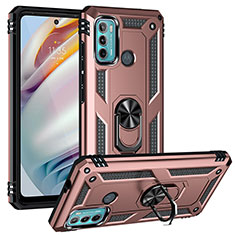 Funda Bumper Silicona y Plastico Mate Carcasa con Magnetico Anillo de dedo Soporte S01 para Motorola Moto G40 Fusion Oro Rosa