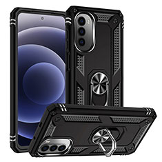 Funda Bumper Silicona y Plastico Mate Carcasa con Magnetico Anillo de dedo Soporte S01 para Motorola Moto G71s 5G Negro