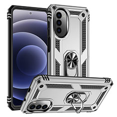 Funda Bumper Silicona y Plastico Mate Carcasa con Magnetico Anillo de dedo Soporte S01 para Motorola Moto G71s 5G Plata