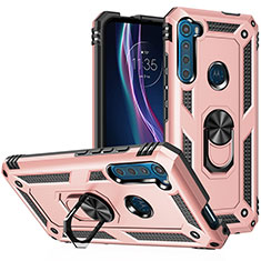 Funda Bumper Silicona y Plastico Mate Carcasa con Magnetico Anillo de dedo Soporte S01 para Motorola Moto One Fusion Plus Oro Rosa