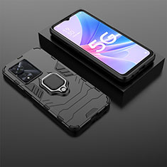 Funda Bumper Silicona y Plastico Mate Carcasa con Magnetico Anillo de dedo Soporte S01 para Oppo A1 Pro 5G Negro