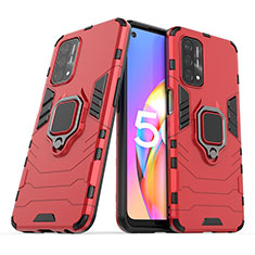 Funda Bumper Silicona y Plastico Mate Carcasa con Magnetico Anillo de dedo Soporte S01 para Oppo A74 5G Rojo