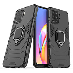 Funda Bumper Silicona y Plastico Mate Carcasa con Magnetico Anillo de dedo Soporte S01 para Oppo A94 4G Negro