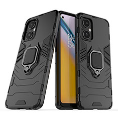 Funda Bumper Silicona y Plastico Mate Carcasa con Magnetico Anillo de dedo Soporte S01 para Oppo A96 5G Negro