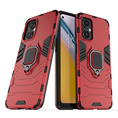 Funda Bumper Silicona y Plastico Mate Carcasa con Magnetico Anillo de dedo Soporte S01 para Oppo A96 5G Rojo