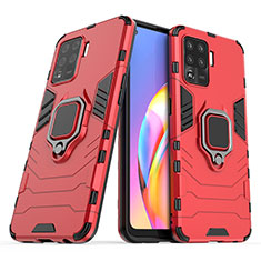 Funda Bumper Silicona y Plastico Mate Carcasa con Magnetico Anillo de dedo Soporte S01 para Oppo F19 Pro Rojo