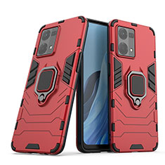 Funda Bumper Silicona y Plastico Mate Carcasa con Magnetico Anillo de dedo Soporte S01 para Oppo F21 Pro 4G Rojo