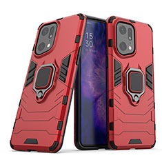 Funda Bumper Silicona y Plastico Mate Carcasa con Magnetico Anillo de dedo Soporte S01 para Oppo Find X5 Pro 5G Rojo