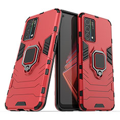 Funda Bumper Silicona y Plastico Mate Carcasa con Magnetico Anillo de dedo Soporte S01 para Oppo K9 5G Rojo