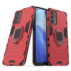 Funda Bumper Silicona y Plastico Mate Carcasa con Magnetico Anillo de dedo Soporte S01 para Oppo Reno6 5G Rojo