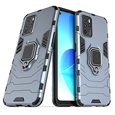 Funda Bumper Silicona y Plastico Mate Carcasa con Magnetico Anillo de dedo Soporte S01 para Oppo Reno6 Z 5G Azul