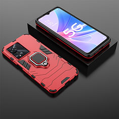 Funda Bumper Silicona y Plastico Mate Carcasa con Magnetico Anillo de dedo Soporte S01 para Oppo Reno8 T 5G Rojo