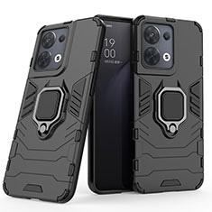 Funda Bumper Silicona y Plastico Mate Carcasa con Magnetico Anillo de dedo Soporte S01 para Oppo Reno9 Pro 5G Negro