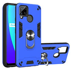 Funda Bumper Silicona y Plastico Mate Carcasa con Magnetico Anillo de dedo Soporte S01 para Realme C15 Azul