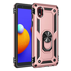 Funda Bumper Silicona y Plastico Mate Carcasa con Magnetico Anillo de dedo Soporte S01 para Samsung Galaxy A01 Core Oro Rosa