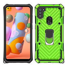 Funda Bumper Silicona y Plastico Mate Carcasa con Magnetico Anillo de dedo Soporte S01 para Samsung Galaxy A11 Menta Verde