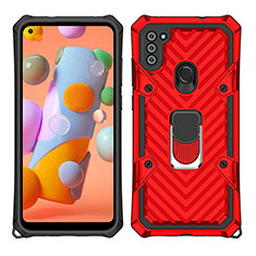 Funda Bumper Silicona y Plastico Mate Carcasa con Magnetico Anillo de dedo Soporte S01 para Samsung Galaxy A11 Rojo