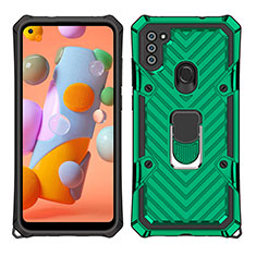 Funda Bumper Silicona y Plastico Mate Carcasa con Magnetico Anillo de dedo Soporte S01 para Samsung Galaxy A11 Verde