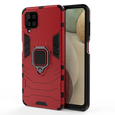 Funda Bumper Silicona y Plastico Mate Carcasa con Magnetico Anillo de dedo Soporte S01 para Samsung Galaxy A12 5G Rojo