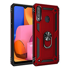 Funda Bumper Silicona y Plastico Mate Carcasa con Magnetico Anillo de dedo Soporte S01 para Samsung Galaxy A20s Rojo