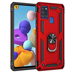 Funda Bumper Silicona y Plastico Mate Carcasa con Magnetico Anillo de dedo Soporte S01 para Samsung Galaxy A21s Rojo