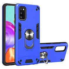 Funda Bumper Silicona y Plastico Mate Carcasa con Magnetico Anillo de dedo Soporte S01 para Samsung Galaxy A41 Azul Cielo