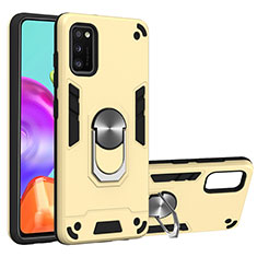 Funda Bumper Silicona y Plastico Mate Carcasa con Magnetico Anillo de dedo Soporte S01 para Samsung Galaxy A41 Oro