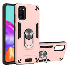 Funda Bumper Silicona y Plastico Mate Carcasa con Magnetico Anillo de dedo Soporte S01 para Samsung Galaxy A41 Oro Rosa