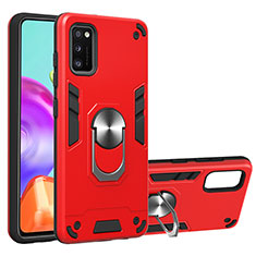 Funda Bumper Silicona y Plastico Mate Carcasa con Magnetico Anillo de dedo Soporte S01 para Samsung Galaxy A41 Rojo