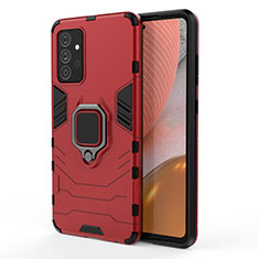 Funda Bumper Silicona y Plastico Mate Carcasa con Magnetico Anillo de dedo Soporte S01 para Samsung Galaxy A72 4G Rojo