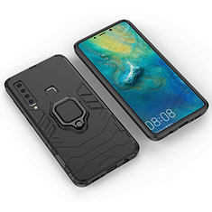 Funda Bumper Silicona y Plastico Mate Carcasa con Magnetico Anillo de dedo Soporte S01 para Samsung Galaxy A9 (2018) A920 Negro