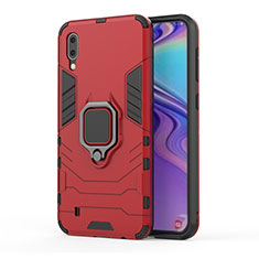 Funda Bumper Silicona y Plastico Mate Carcasa con Magnetico Anillo de dedo Soporte S01 para Samsung Galaxy M10 Rojo