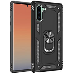 Funda Bumper Silicona y Plastico Mate Carcasa con Magnetico Anillo de dedo Soporte S01 para Samsung Galaxy Note 10 5G Negro