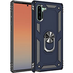 Funda Bumper Silicona y Plastico Mate Carcasa con Magnetico Anillo de dedo Soporte S01 para Samsung Galaxy Note 10 Azul