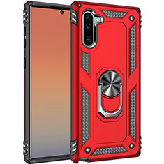 Funda Bumper Silicona y Plastico Mate Carcasa con Magnetico Anillo de dedo Soporte S01 para Samsung Galaxy Note 10 Rojo