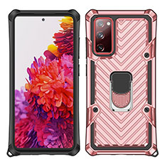 Funda Bumper Silicona y Plastico Mate Carcasa con Magnetico Anillo de dedo Soporte S01 para Samsung Galaxy S20 FE ((2022)) 5G Oro Rosa